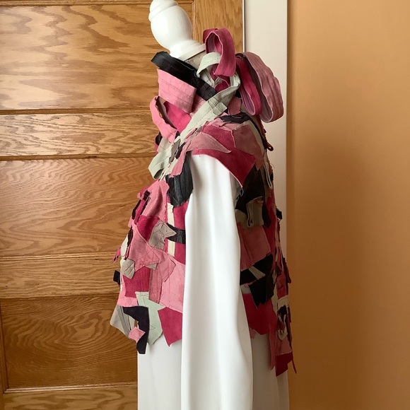 LOVEMATTERS Designer Deconstructed Pink Suede Patchwork Vest - Picture 3 of 15